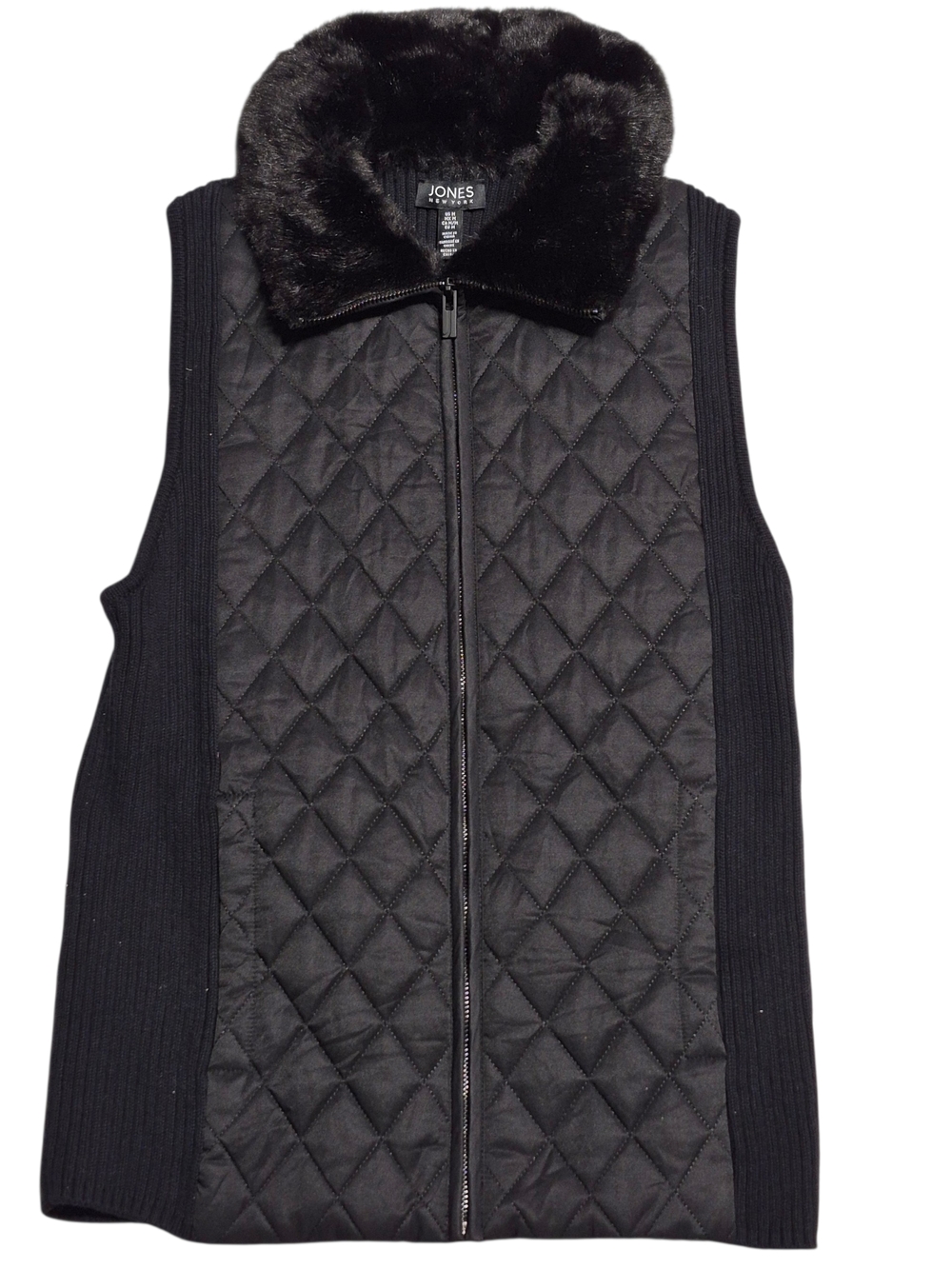 Jones New York Quilted Faux-Fur Collarβ Vest in Black